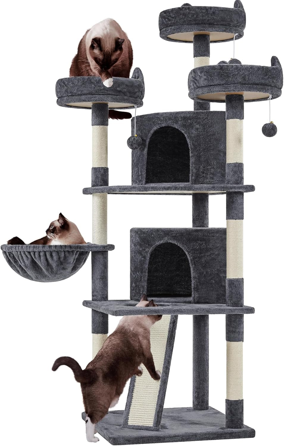 68.5In Cat Tree Multi-Level Cat Tower with Large Condo&Cozy Perches Stable Pet Play House W/Sisal-Covered Scratching Posts&Board for Indoor Cats, Dark Gray