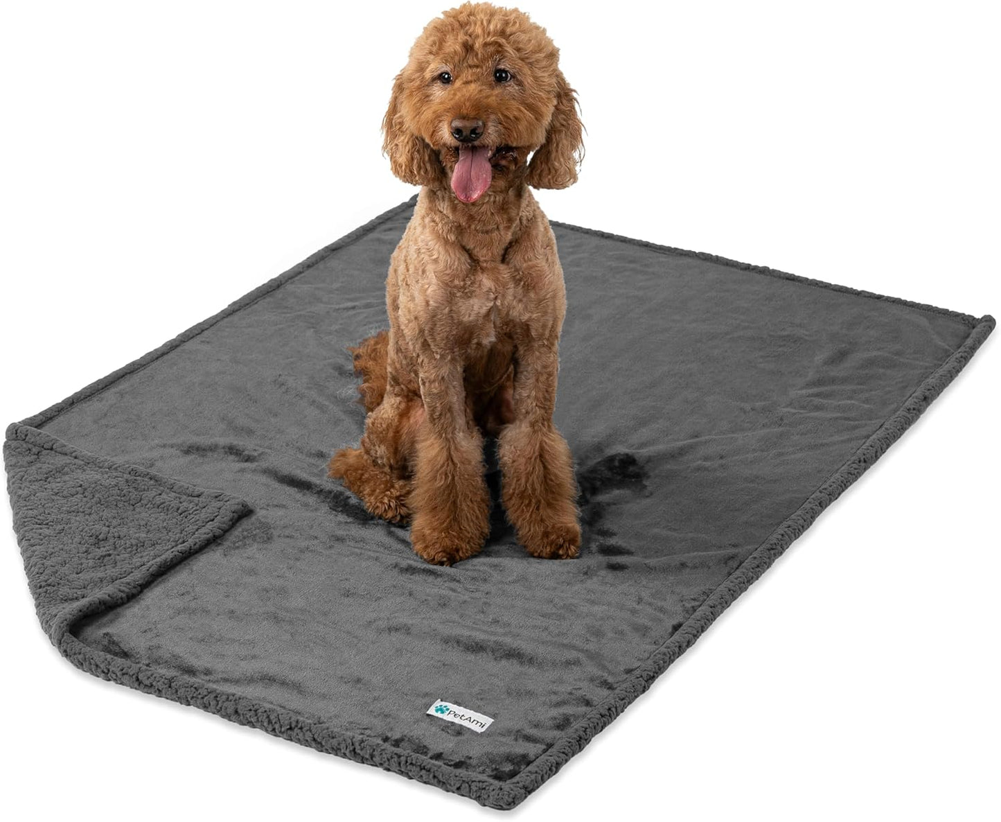 Waterproof Dog Blanket for Queen Bed Large XL Dog Throw for Couch Cover Leakproof Furniture Protection, Sherpa Fleece, Reversible Soft Washable 90X90 Gray Gray