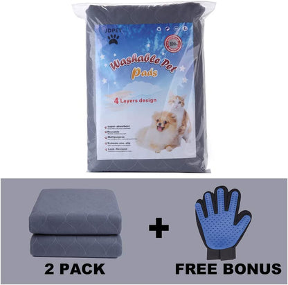Washable Dog Pee Pads+Free Grooming Gloves - Reusable Whelping Pads,Waterproof Dog Mat Non-Slip Puppy Potty Training Pads for Dogs, Cats, Bunny…