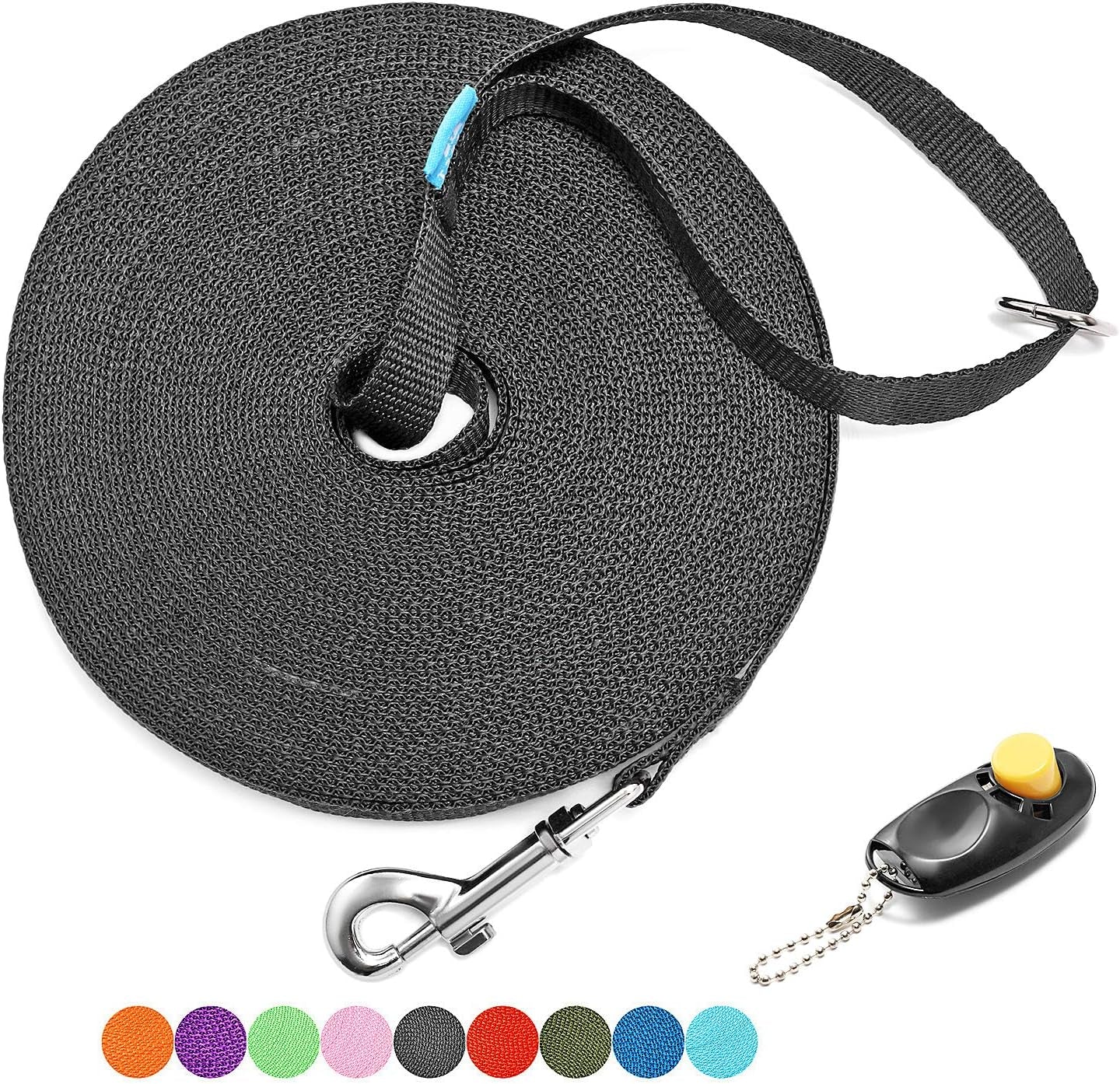 15/20/30/50/100 Ft Long Dog Training Leash with Clickers for Small, Medium and Large Dogs or Cats (30 Feet, Black)