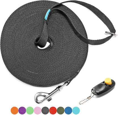 15/20/30/50/100 Ft Long Dog Training Leash with Clickers for Small, Medium and Large Dogs or Cats (30 Feet, Black)