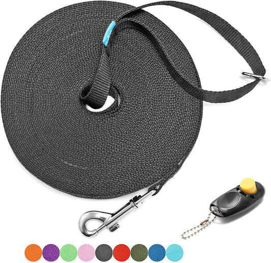 15/20/30/50/100 Ft Long Dog Training Leash with Clickers for Small, Medium and Large Dogs or Cats (30 Feet, Black)