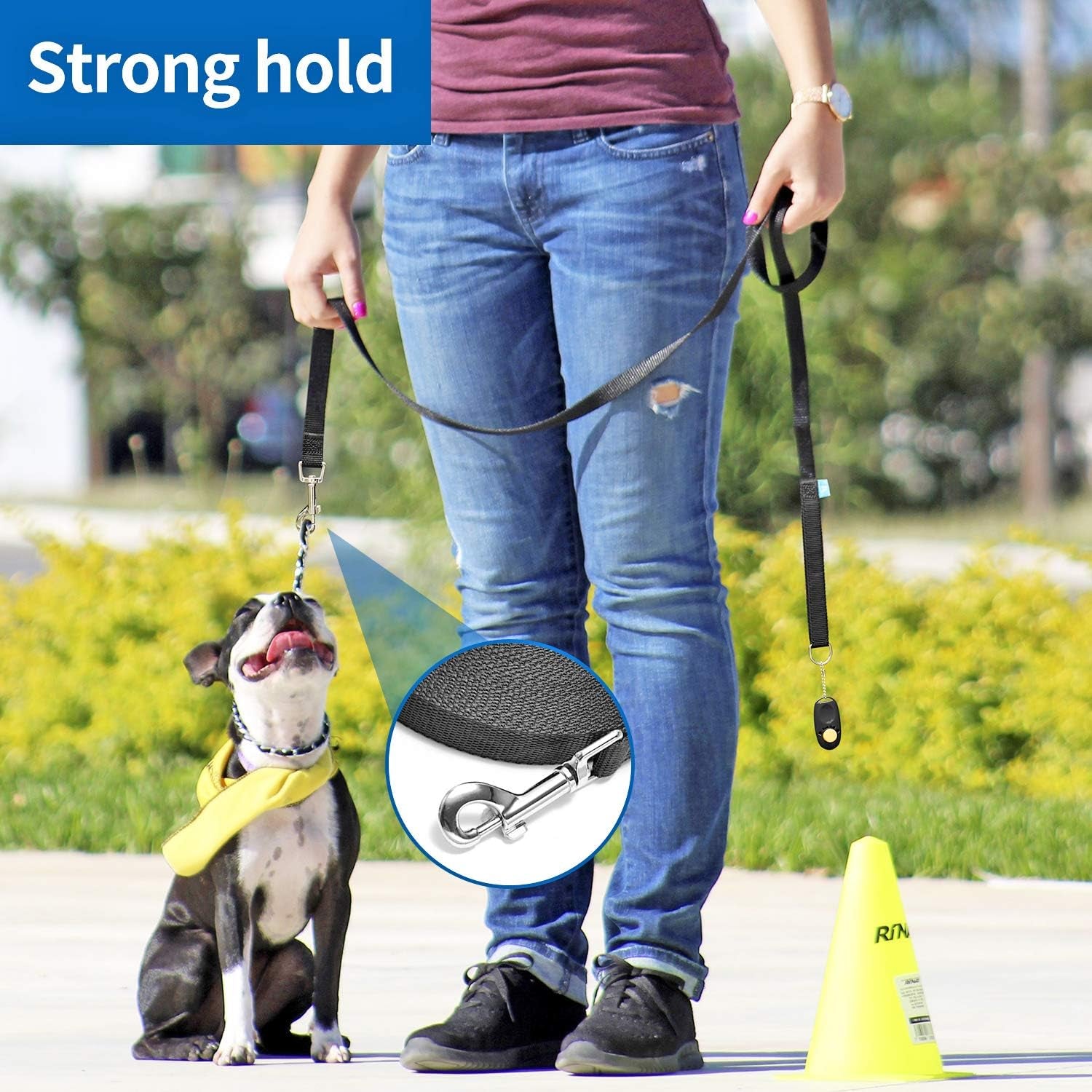 15/20/30/50/100 Ft Long Dog Training Leash with Clickers for Small, Medium and Large Dogs or Cats (30 Feet, Black)