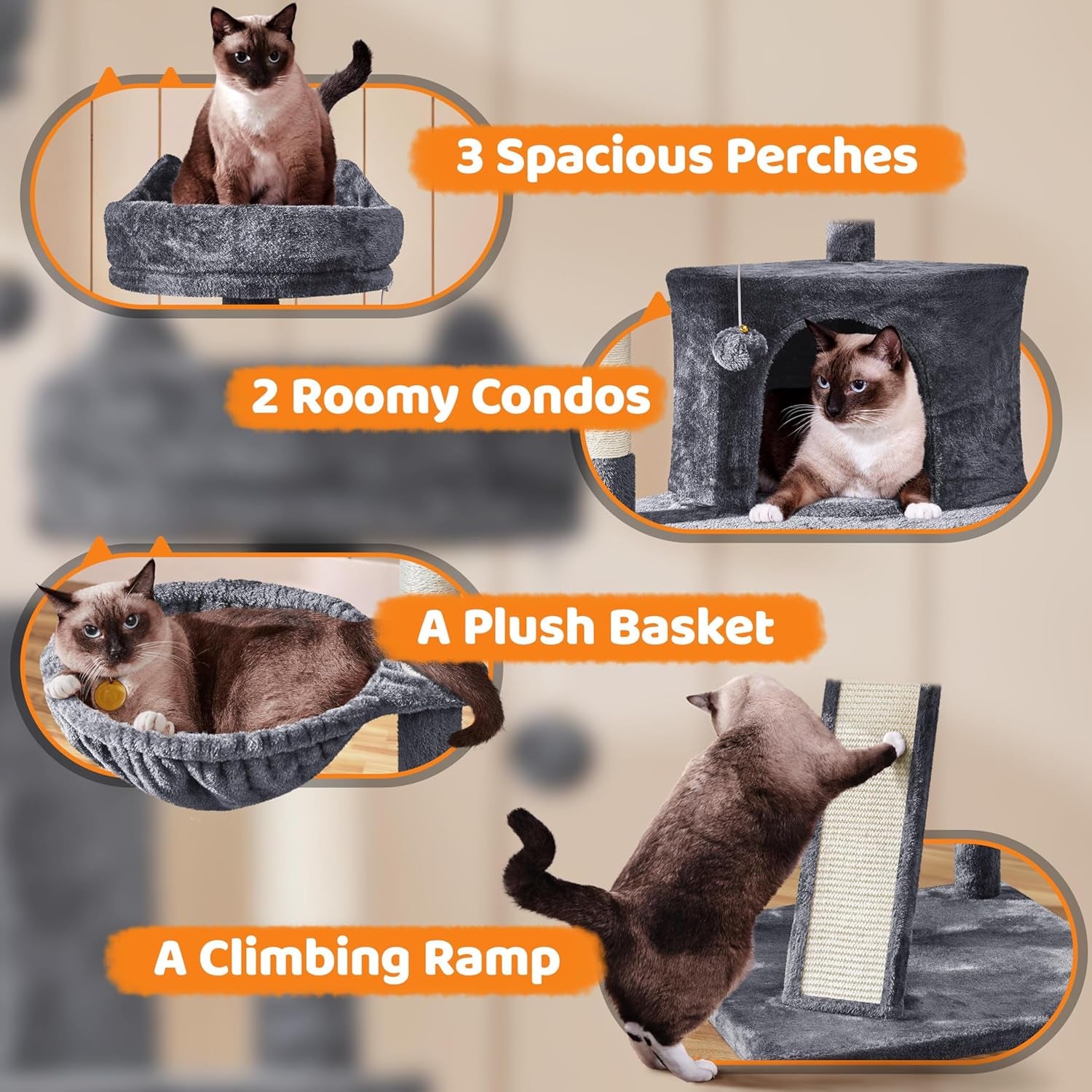 68.5In Cat Tree Multi-Level Cat Tower with Large Condo＆Cozy Perches Stable Pet Play House W/Sisal-Covered Scratching Posts＆Board for Indoor Cats, Dark Gray