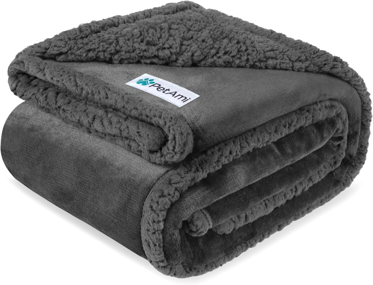 Waterproof Dog Blanket for Queen Bed Large XL Dog Throw for Couch Cover Leakproof Furniture Protection, Sherpa Fleece, Reversible Soft Washable 90X90 Gray Gray