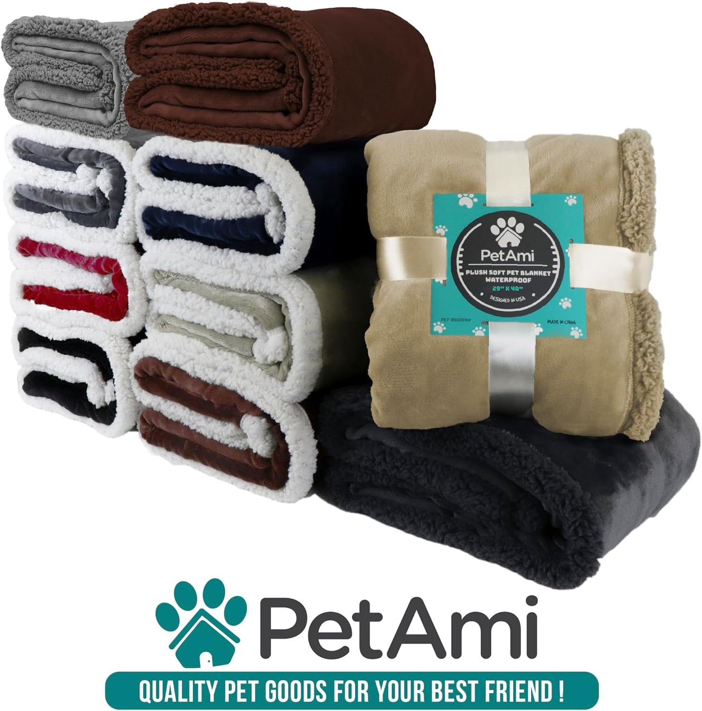 Waterproof Dog Blanket for Queen Bed Large XL Dog Throw for Couch Cover Leakproof Furniture Protection, Sherpa Fleece, Reversible Soft Washable 90X90 Gray Gray