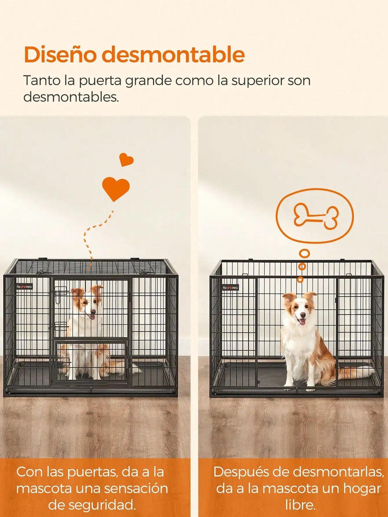 XXL Dog Crate: 122 X 74.5 X 80.5 Cm for Medium/Large Dogs. Double Removable Door, Easy Cleaning. Black.