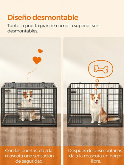 XXL Dog Crate: 122 X 74.5 X 80.5 Cm for Medium/Large Dogs. Double Removable Door, Easy Cleaning. Black.