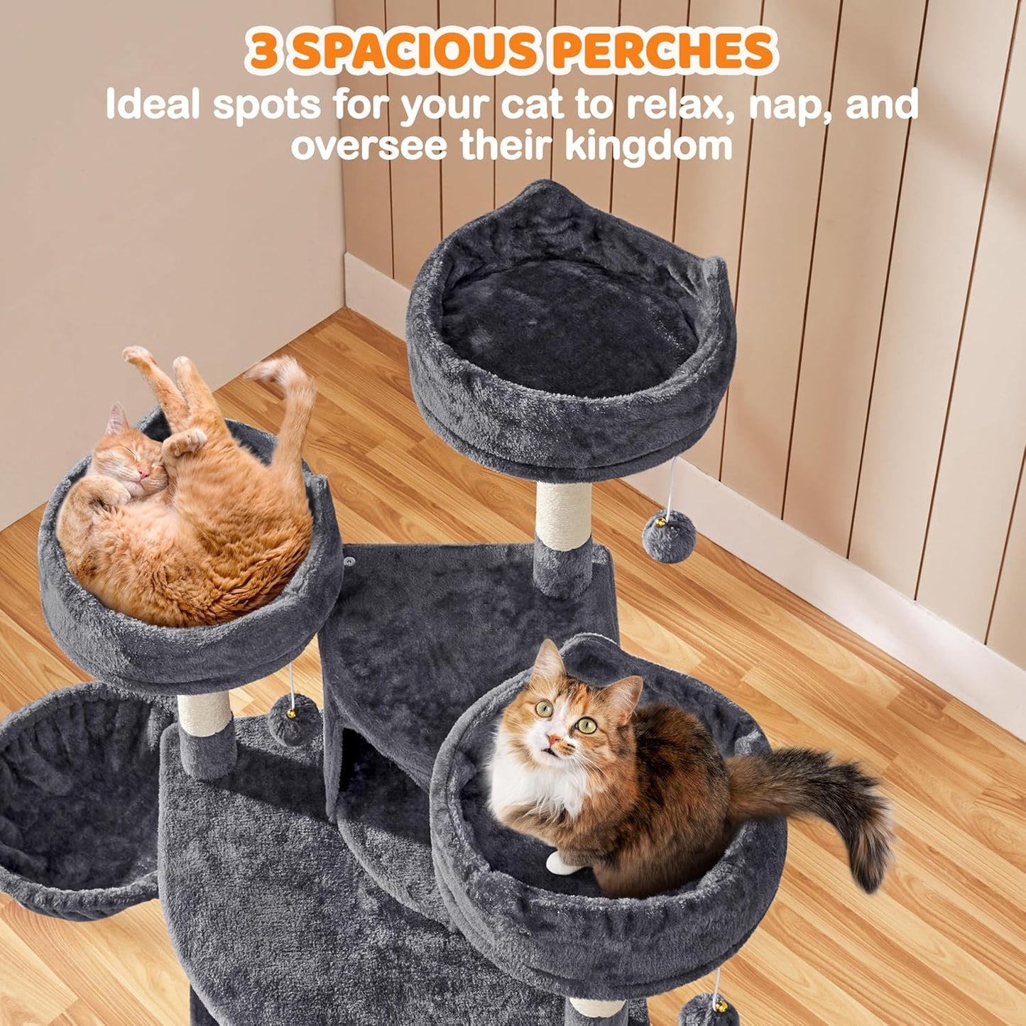 68.5In Cat Tree Multi-Level Cat Tower with Large Condo＆Cozy Perches Stable Pet Play House W/Sisal-Covered Scratching Posts＆Board for Indoor Cats, Dark Gray