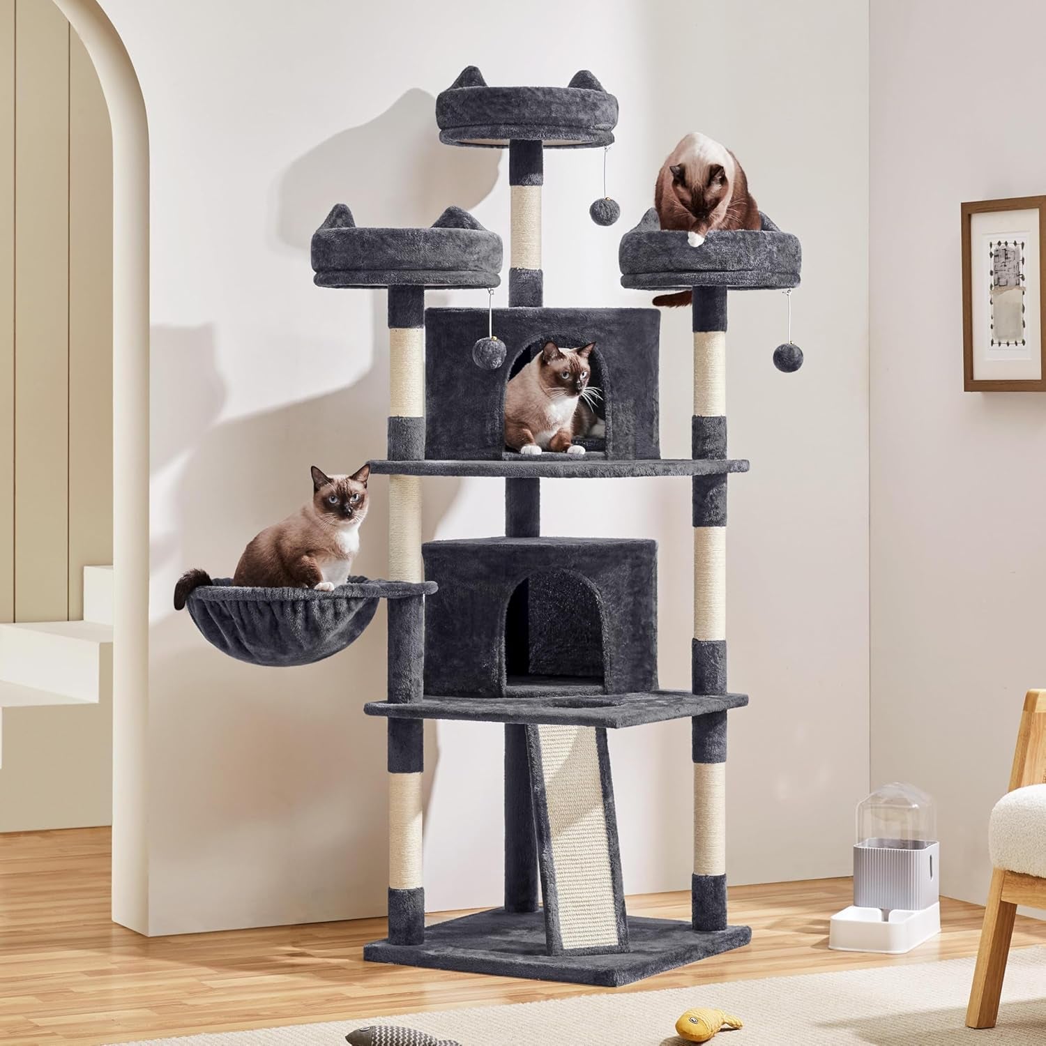 68.5In Cat Tree Multi-Level Cat Tower with Large Condo＆Cozy Perches Stable Pet Play House W/Sisal-Covered Scratching Posts＆Board for Indoor Cats, Dark Gray